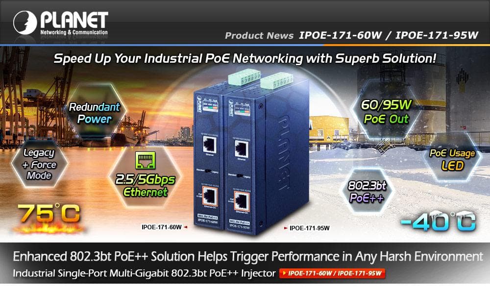IPOE-171-95W — Industrial Single-Port Multi-Gigabit 802.3bt PoE++ Injector, vista 4