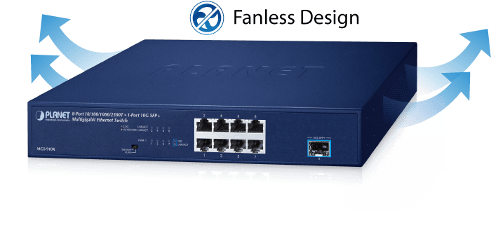 MGS-910X — 8-Port 10/100/1000/2500T + 1-Port 10G SFP+ Multigigabit Ethernet Switch, vista 9