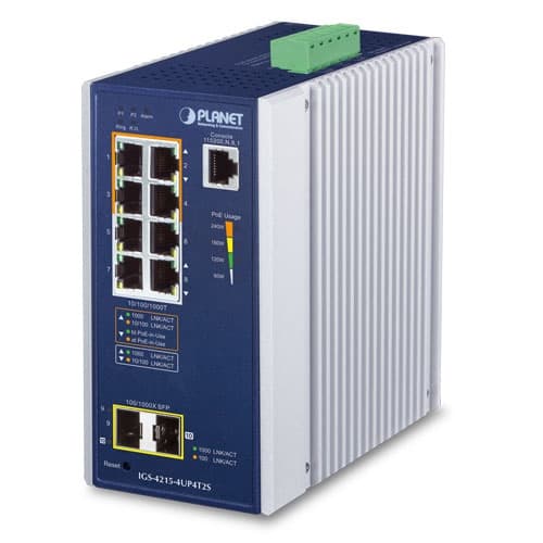 IGS-4215-4UP4T2S — Industrial 4-Port 10/100/1000T 802.3bt PoE + 4-Port 10/100/1000T + 2-Port 100/1000X SFP Managed Switch