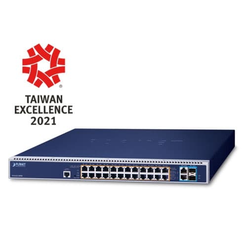 GS-6322-24P4X — L3 24-Port 10/100/1000T 802.3bt PoE + 2-Port 10GBASE-T + 2-Port 10G SFP+ Managed Switch with Dual Modular Power Supply Slots