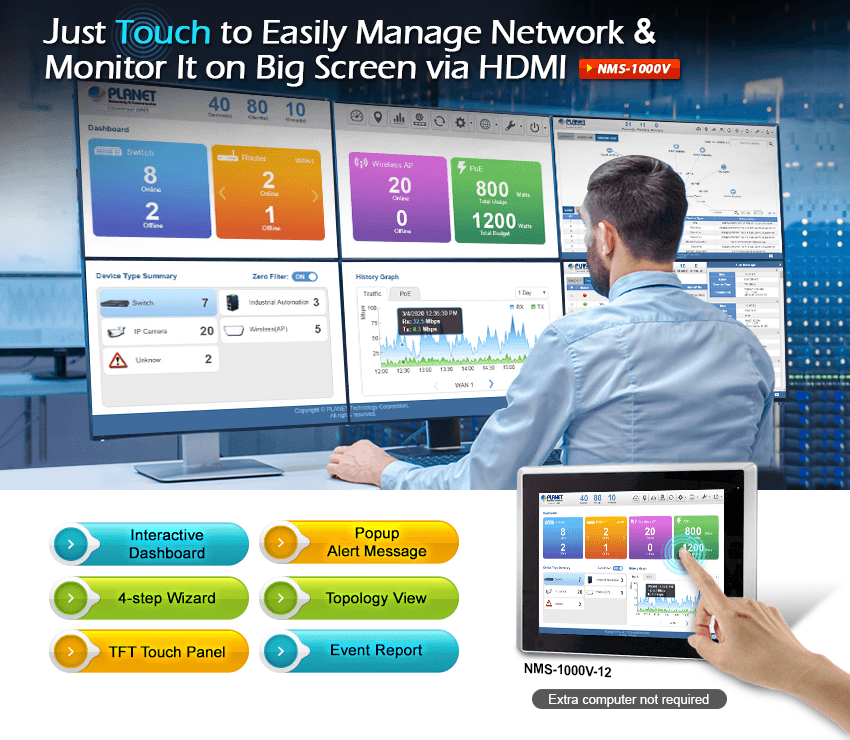 NMS-1000V — Universal Network Management Controller with LCD Touch Screen, vista 5