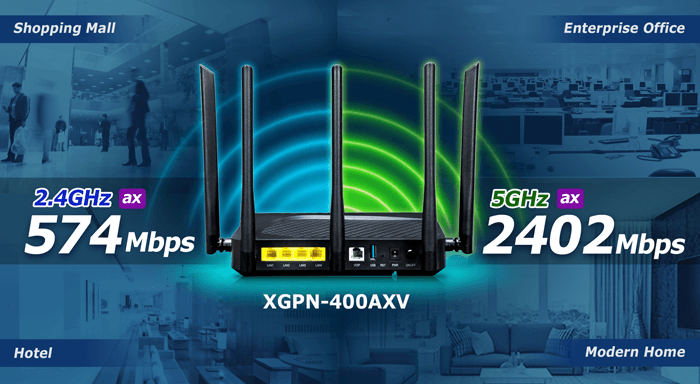 XGPN-400AXV — XG-PON HGU with 4-Port GbE, 3000Mbps 802.11AX Wireless and 1-Port FXS, vista 9