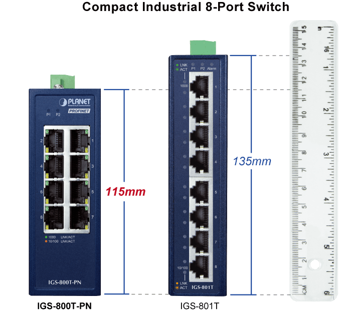 IGS-800T-PN — Compact Industrial 8-Port 10/100/1000T PROFINET Switch, vista 5