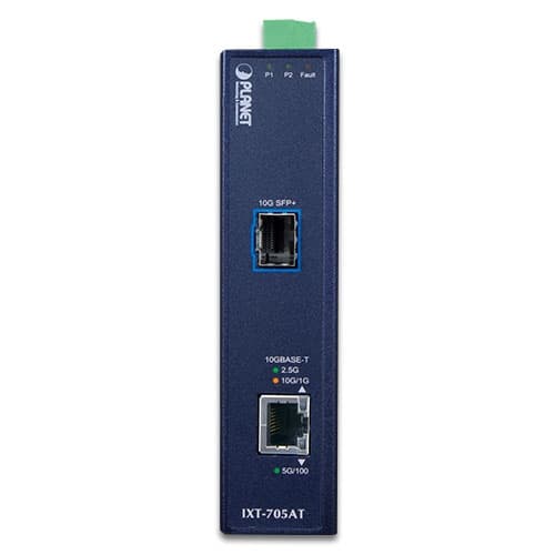 IXT-705AT — Industrial 10G/5G/2.5G/1G/100M Copper to 10GBASE-X SFP+ Media Converter, vista 2