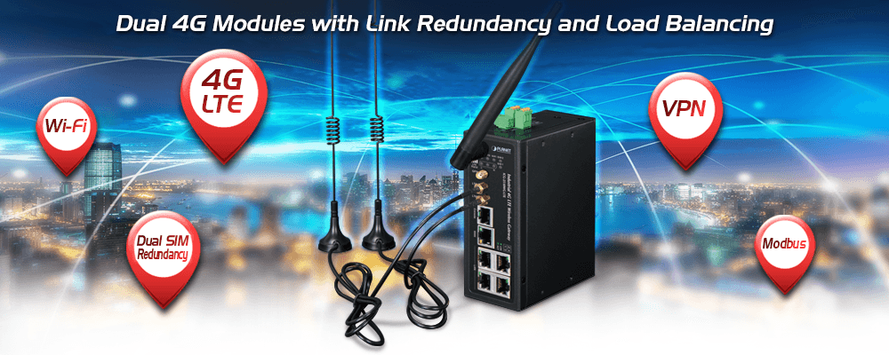 ICG-2510W-LTE — Industrial 4G LTE Cellular Wireless Gateway with 5-Port 10/100/1000T, vista 4
