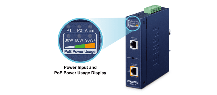 IPOE-176 — Industrial Single-Port 10Gbps 802.3bt PoE++ Injector, vista 6