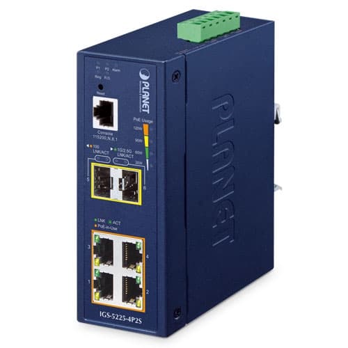 IGS-5225-4P2S — Industrial L2+ 4-Port 10/100/1000T 802.3at PoE + 2-Port 1G/2.5G SFP Managed Ethernet Switch