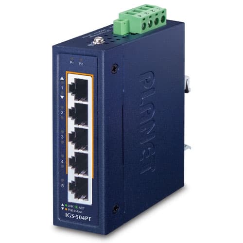IGS-504PT — Compact Industrial 4-Port 10/100/1000T 802.3at PoE + 1-Port 10/100/1000T Ethernet Switch