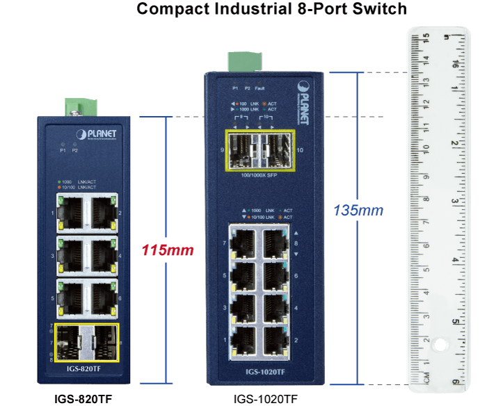 IGS-820TF — Compact Industrial 6-Port 10/100/1000T + 2-Port 100/1000X SFP Ethernet Switch, vista 4