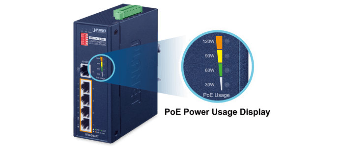 ISW-504PT — Industrial 5-Port 10/100TX Ethernet Switch with 4-Port 802.3at PoE+, vista 9