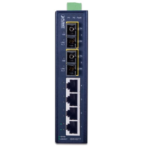 ISW-621T / ISW-621TS15 — 4-Port 10/100Base-TX + 2-Port 100Base-FX Industrial Ethernet Switch with Wide Operating Temperature (-40~75 degrees C), vista 2