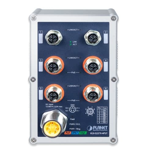 IGS-5227X-4P2T — Industrial IP67-rated 4-Port 10/100/1000T 802.3at PoE+ 2-Port 10/100/1000T Managed Ethernet Switch, vista 2