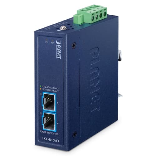 IXT-815AT — Compact Industrial 2-Port 10G/2.5G/1G/100BASE-X SFP+ Media Converter