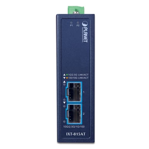 IXT-815AT — Compact Industrial 2-Port 10G/2.5G/1G/100BASE-X SFP+ Media Converter, vista 2
