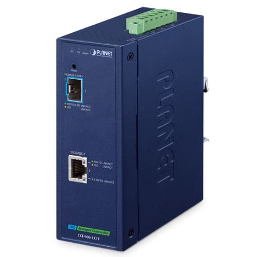 IXT-900-1X1T — Industrial 1-Port 10GBASE-X SFP+ + 1-Port 10GBASE-T Managed Media Converter