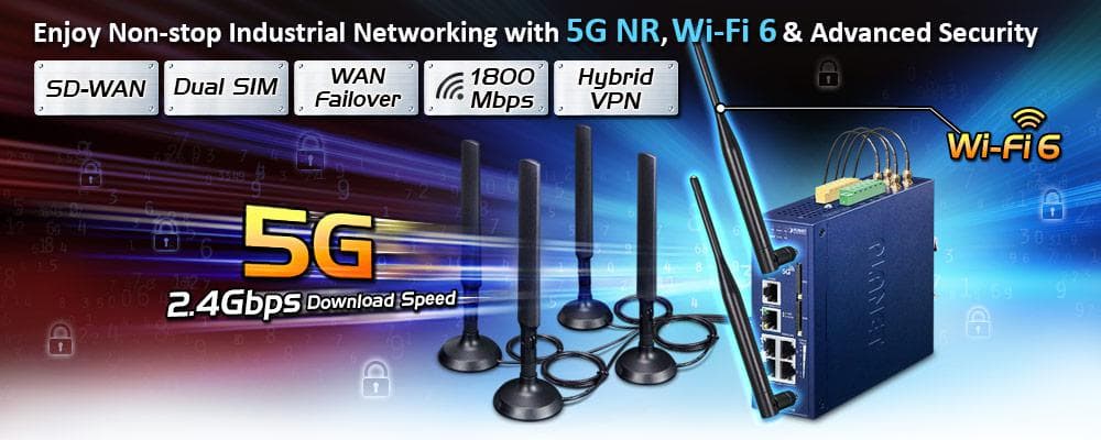 ICG-2515W-NR — Industrial 5G NR Cellular Wireless Gateway with 5-Port 10/100/1000T, vista 5