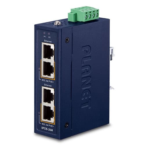 IPOE-260 Series — Industrial 2-port 10/100/1000T 802.3at PoE+ Injector Hub