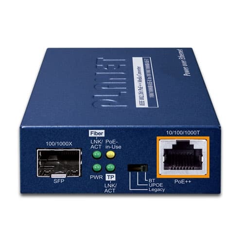 GUP-805A-60W — 100/1000BASE-X SFP to 10/100/1000BASE-T 802.3bt PoE++ Media Converter (60 Watts), vista 2