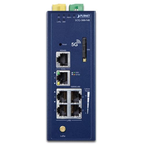 LCG-300-NR — Industrial LoRaWAN + 5G NR Cellular Gateway with 5-Port 10/100/1000T, vista 2