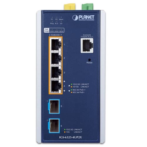 IGS-6325-4UP2X — Industrial L3 4-Port 2.5GBASE-T 802.3bt PoE + 2-Port 10G SFP+ Managed Ethernet Switch, vista 2