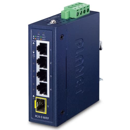IGS-510TF — Industrial Compact 4-Port 10/100/1000T + 1-Port 100/1000X SFP Gigabit Ethernet Switch