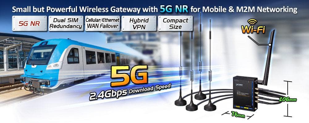 ICG-2210W-NR — Industrial 5G NR Compact Cellular Wireless Gateway with 2-Port 10/100/1000T, vista 6