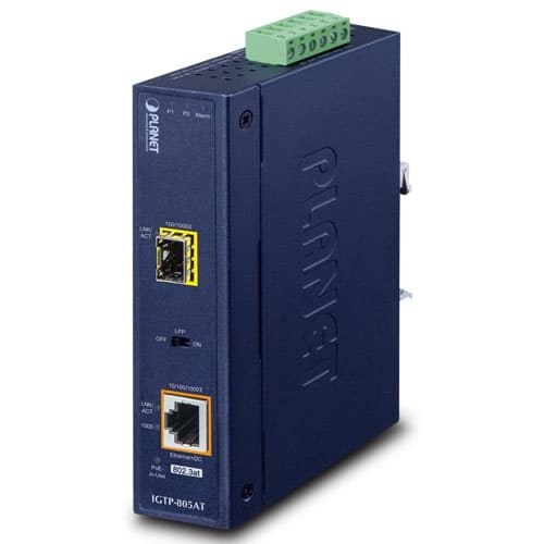 IGTP-80xT Series — 1000BASE-X to 10/100/1000BASE-T 802.3at PoE+ Industrial Media Converter, vista 7