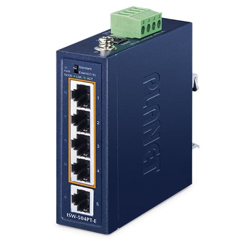 ISW-504PT-E — Compact Industrial 4-Port 10/100TX 802.3at PoE + 1-Port 10/100TX Ethernet Switch