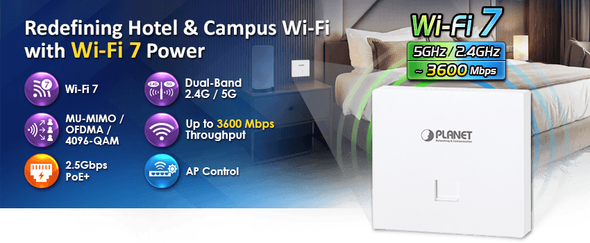 WDAP-W3600BE — Wi-Fi 7 Dual Band 802.11be 3600Mbps In-wall Wireless Access Point, vista 5
