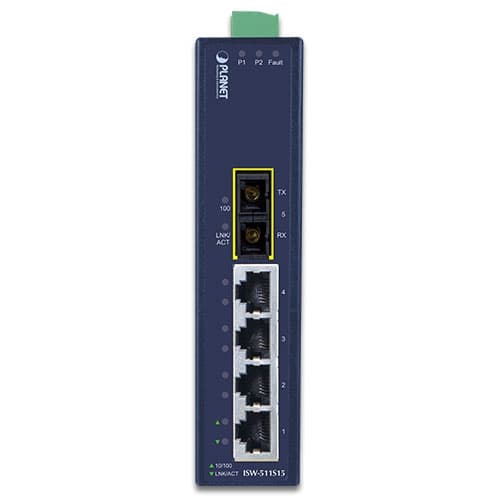 ISW-511 / ISW-511S15 — 4-Port 10/100Base-TX + 1-Port 100Base-FX Industrial Fast Ethernet Switch, vista 2