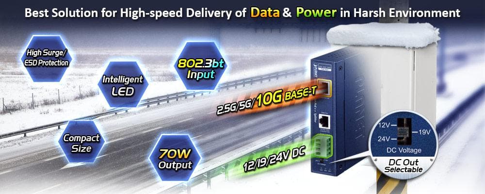 IPOE-176S — Industrial Single-Port 10Gbps 802.3bt PoE++ Splitter, vista 4