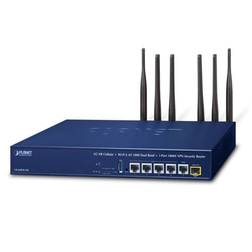 VR-300FW-NR — 5G NR Cellular + Wi-Fi 6 AX 1800 Dual Band + 1-Port 1000X SFP VPN Security Router