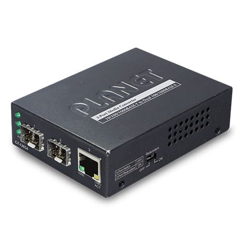 GT-1205A — 10/100/1000BASE-T to Dual 100/1000BASE-X SFP Media Converter