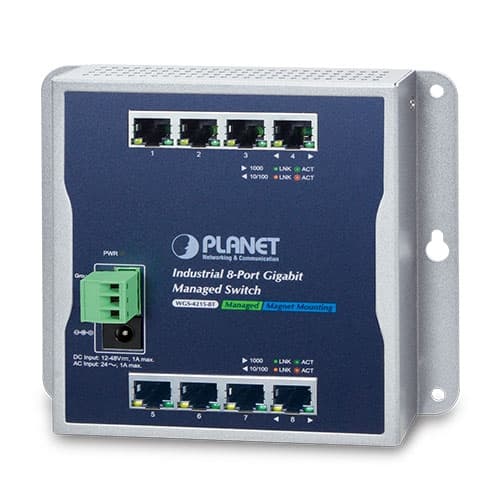 WGS-4215-8T — Industrial 8-Port 10/100/1000T Wall-mount Managed Switch (-40~75 degrees C)
