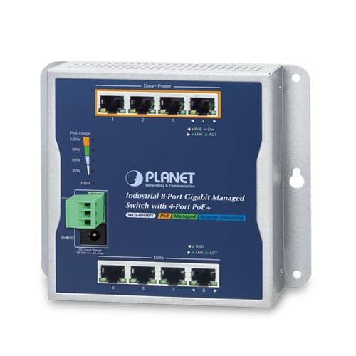 WGS-804HPT — Industrial 8-Port 10/100/1000T Wall-mount Managed Switch with 4-Port PoE+