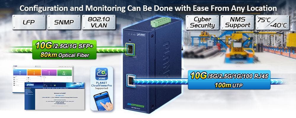 IXT-900-1X1T — Industrial 1-Port 10GBASE-X SFP+ + 1-Port 10GBASE-T Managed Media Converter, vista 4
