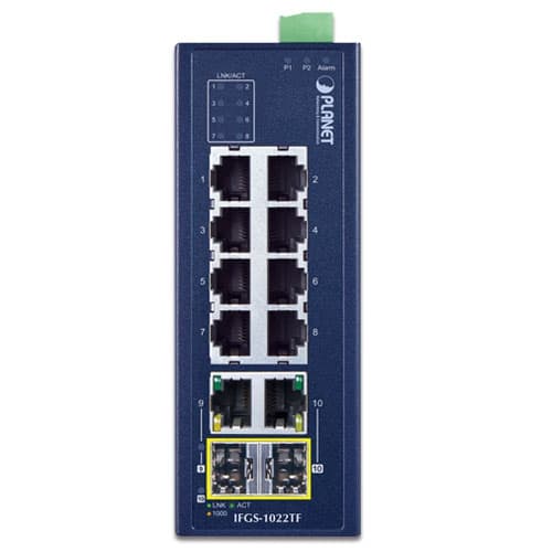 IFGS-1022TF — Industrial 8-Port 10/100TX + 2-Port Gigabit TP/SFP Combo Ethernet Switch, vista 2