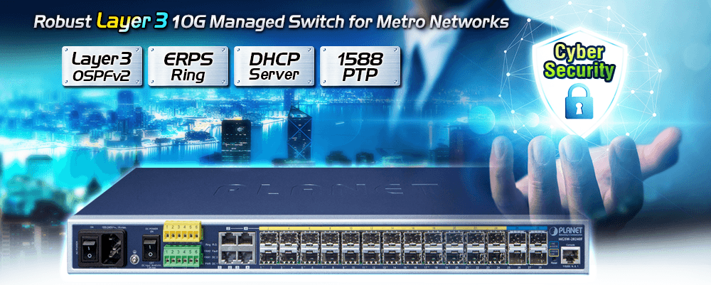 MGSW-28240F — L3 14-Port 100/1G SFP with 4 shared 10/100/1000T + 10-Port 1G/2.5G SFP + 4-Port 10G SFP+ Metro Ethernet Switch, vista 3