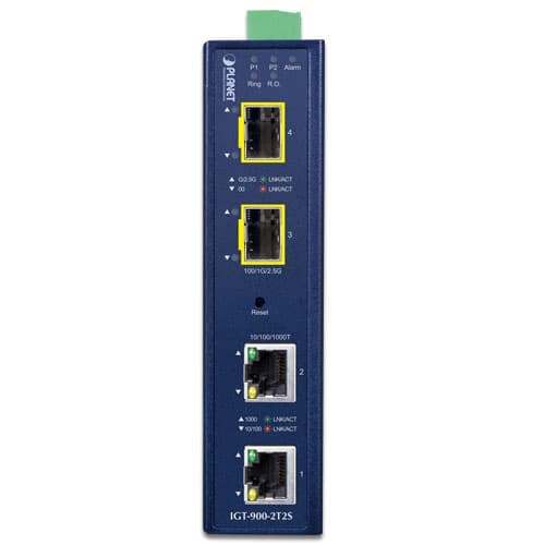 IGT-900-2T2S — Industrial 2-Port 10/100/1000T + 2-Port 100/1000/2500X SFP Managed Media Converter, vista 2