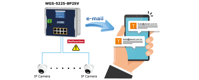 WGS-5225-8P2SV — Industrial L2+ 8-port 10/100/1000T 802.3at PoE + 2-port 1G/2.5G SFP Wall-mount Managed Switch with LCD Touch Screen, vista 10