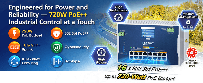 WGS-5215-16UP4XV — Industrial L2+ 16-Port 10/100/1000T 802.3bt PoE + 4-Port 10G SFP+ Wall-mount Managed Ethernet Switch with LCD Touch Screen, vista 5