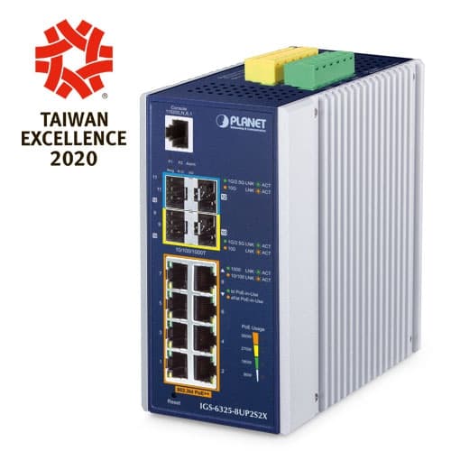 IGS-6325-8UP2S2X — Industrial L3 8-Port 10/100/1000T 802.3bt PoE + 2-Port 100/1000X SFP + 
2-Port 10G SFP+ Managed Ethernet Switch