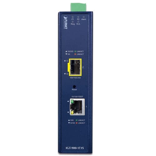 IGT-900-1T1S — Industrial 1-Port 10/100/1000T + 1-Port 100/1000/2500X SFP Managed Media Converter, vista 2