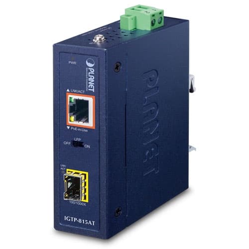 IGTP-815AT — Industrial Compact 100/1000BASE-X to 10/100/1000BASE-T 802.3at PoE+  Media Converter