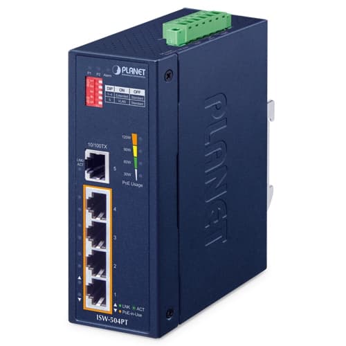 ISW-504PT — Industrial 5-Port 10/100TX Ethernet Switch with 4-Port 802.3at PoE+
