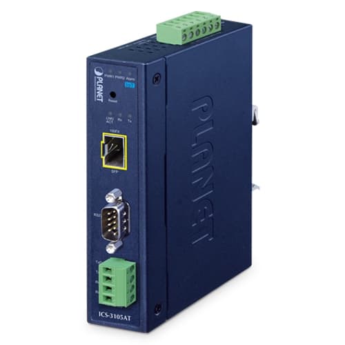ICS-3105AT — IP30 Industrial 1-Port RS232/RS422/RS485 Serial Device Server with 1-Port 100FX SFP