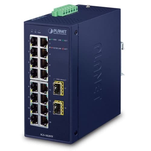 IGS-1820TF — Industrial 16-Port 10/100/1000T + 2-Port 1000X SFP Ethernet Switch