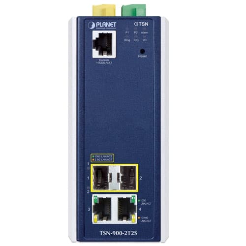 TSN-900-2T2S — Industrial 2-Port 10/100/1000T + 2-Port 1G/2.5G SFP Managed TSN Media Converter, vista 2