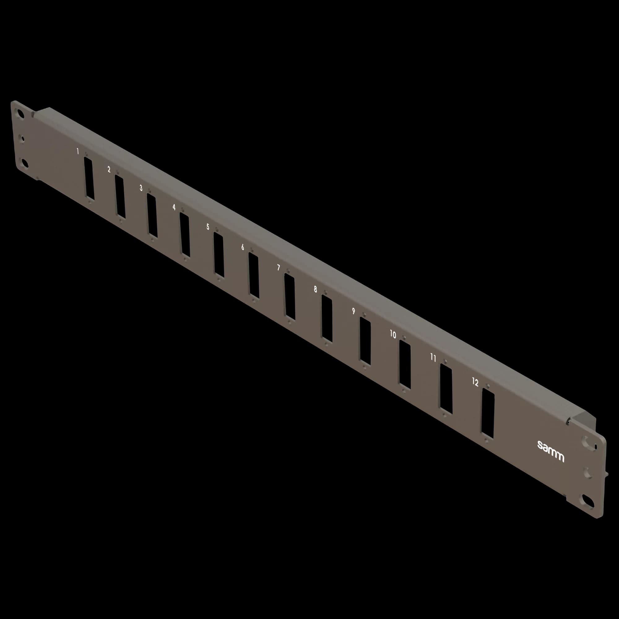 19” 1U, FP4 12 Duplex, Front Panel Frame for Fiber Adapters, Empty, Black