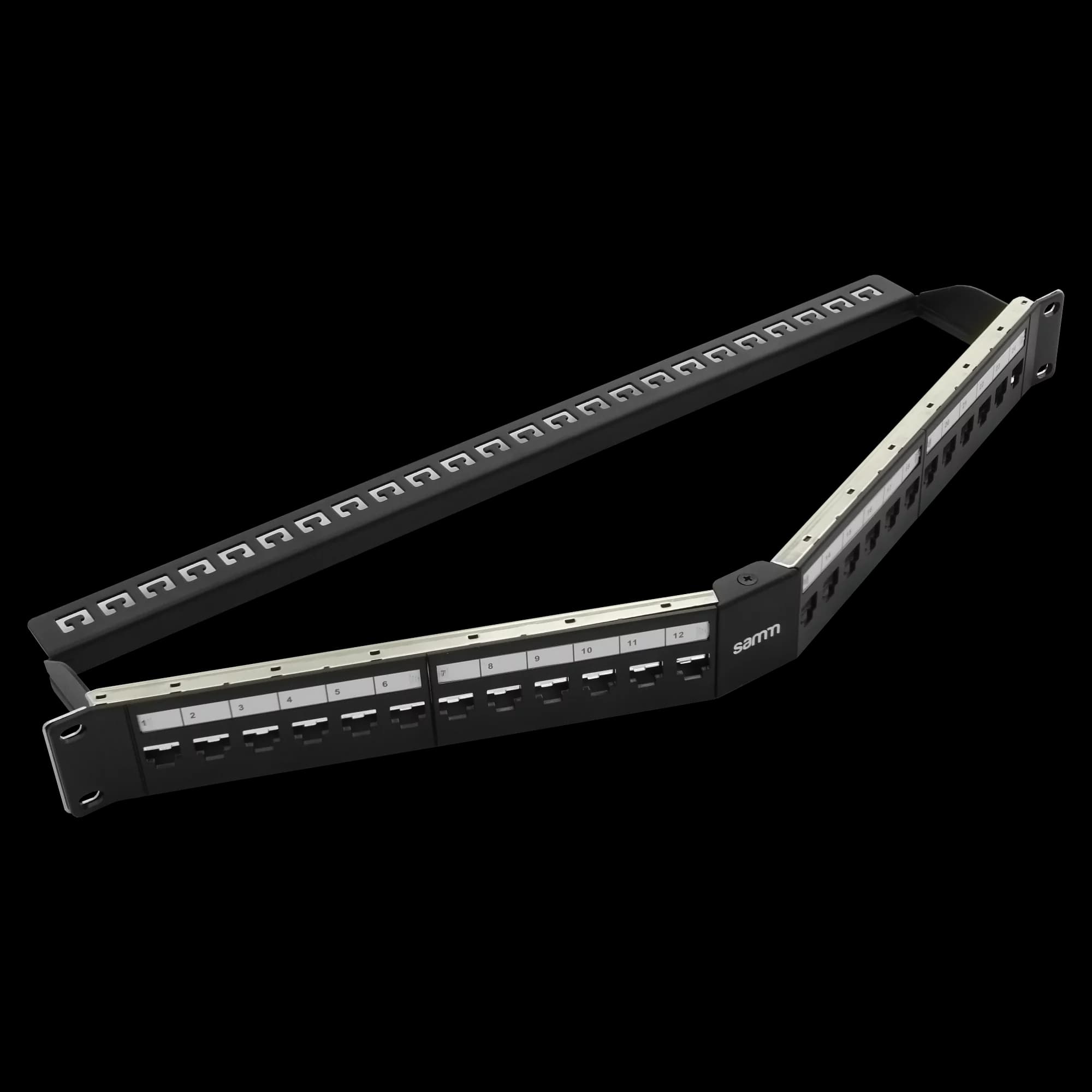 Empty Modular Angled Patch Panel | 1U CAT-6A | 24 Ports